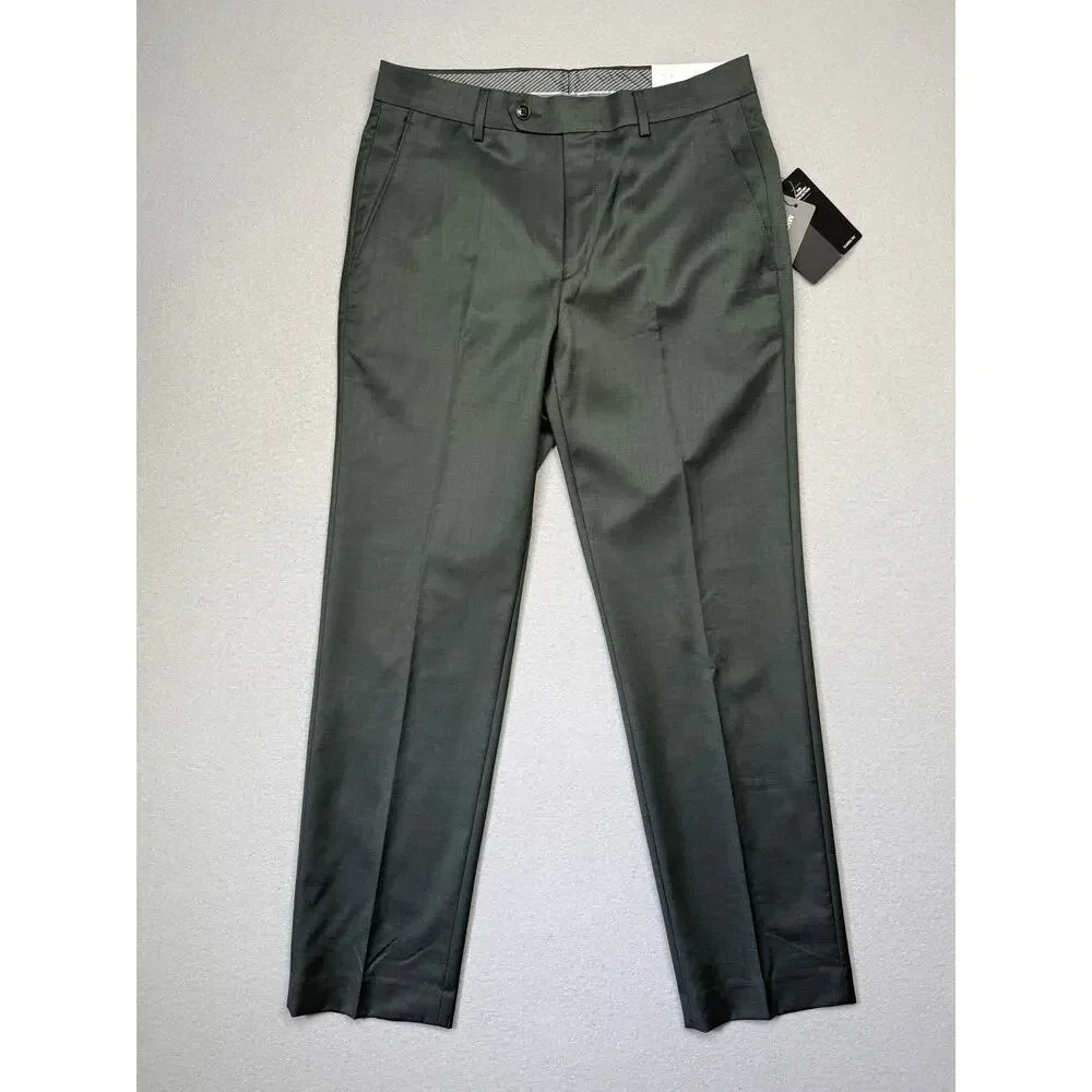 Michael Kors Men's Classic-Fit Wool-Blend Suit Pants Olive Melange 30x30 $200